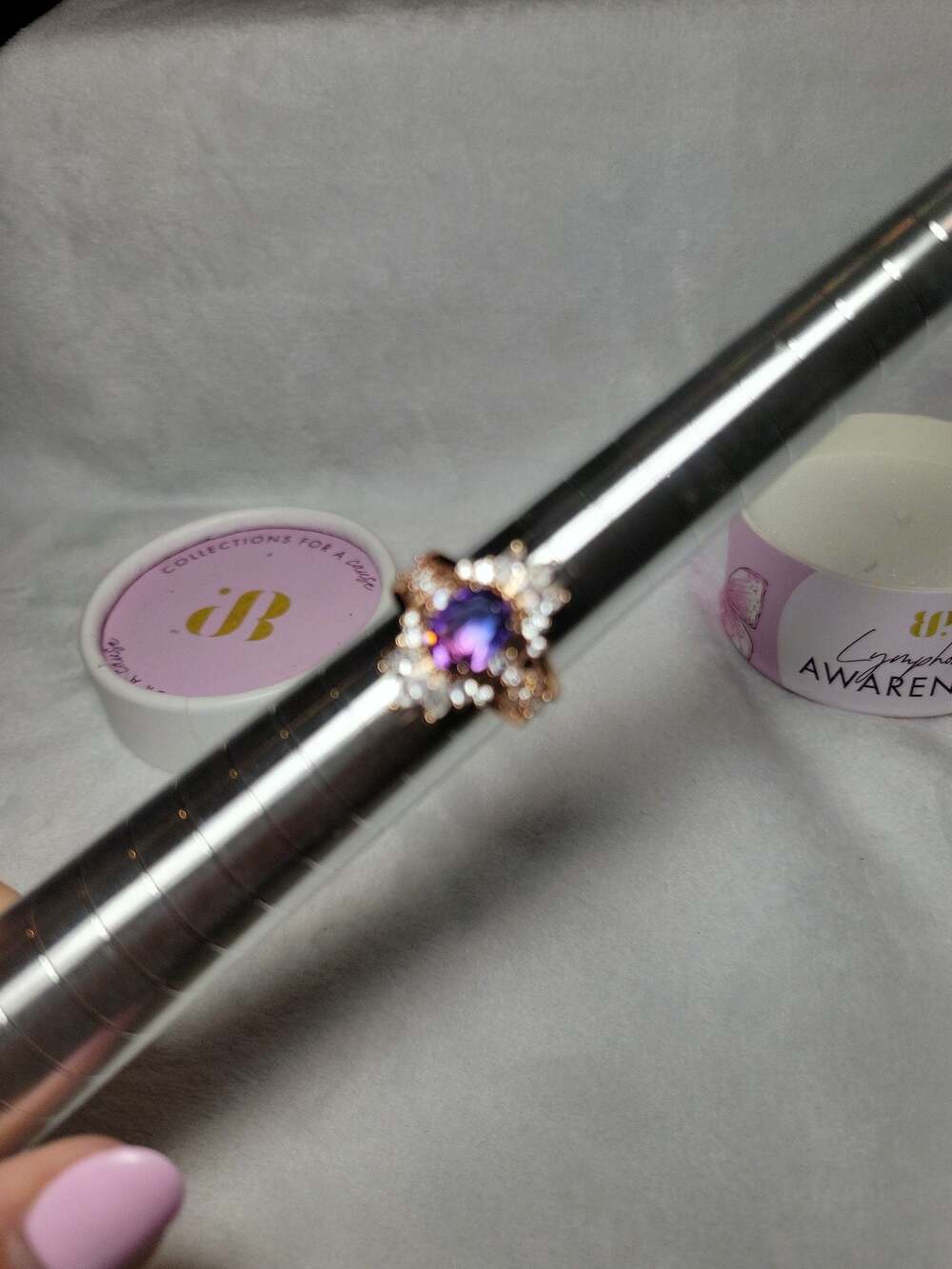 BP Sparkling Survivor  Blue Purple Bi Color Tourmaline Rose Gold Halo Size 7